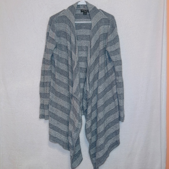 Barefoot Dream Gray Striped Bamboo Chic Lite Knit Open Front Waterfall Cardigan - Picture 1 of 7